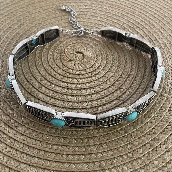 Turquoise Neck Choker Necklace Silvery - Picture 2 of 5
